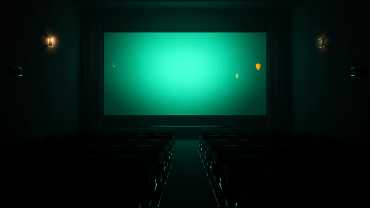 صالة سينما داكنة بشاشة متوهّجة — وين الفيلم